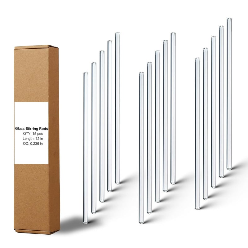 LIFEHIM 15 Pack Glass Stirring Rods: Diameter 0.236 inch Length 12 inch Glass Stir Sticks, Borosilicate Glass Stirring Rod for Mixing Lab - Image 1